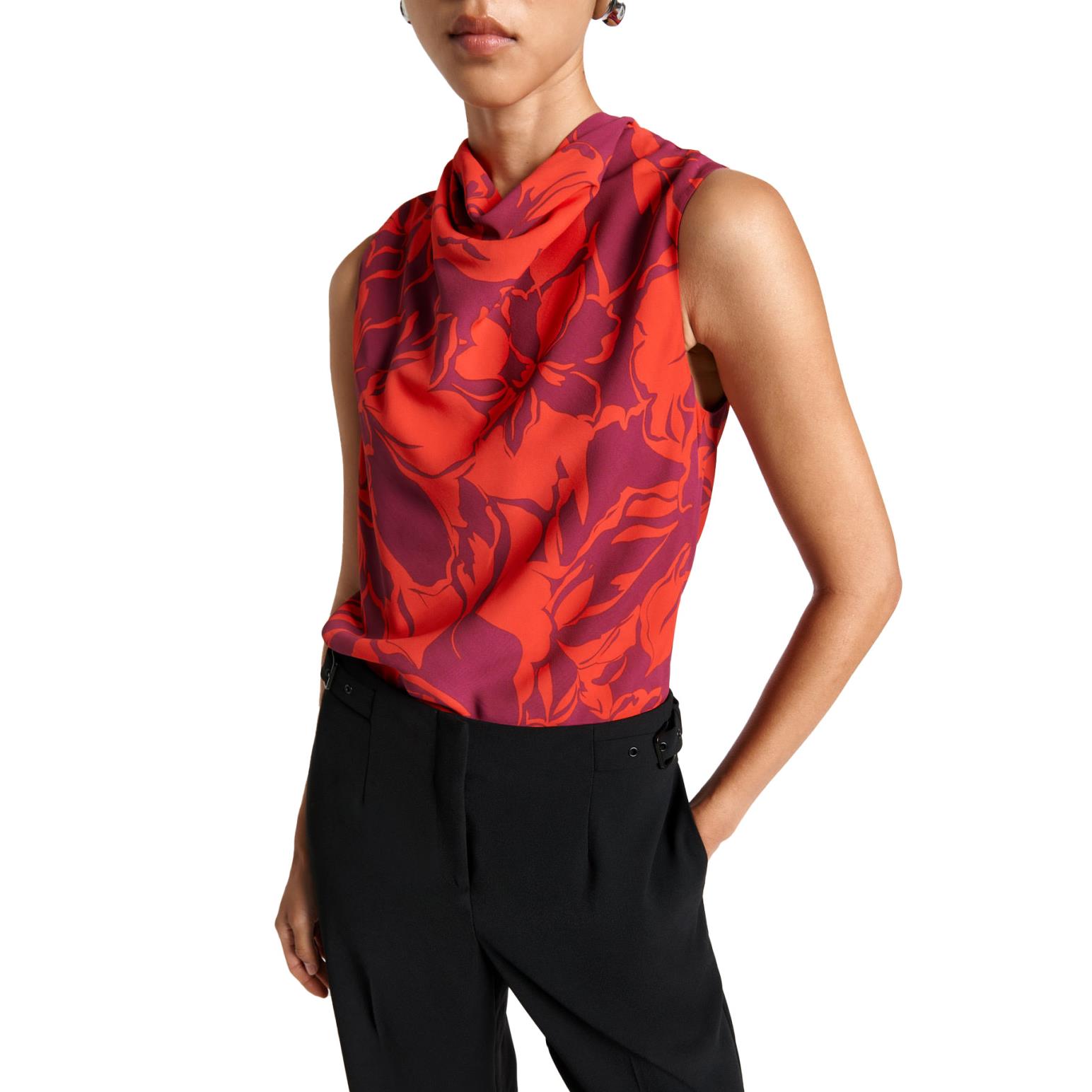 Cue Berry Stencil Floral Cowl Top